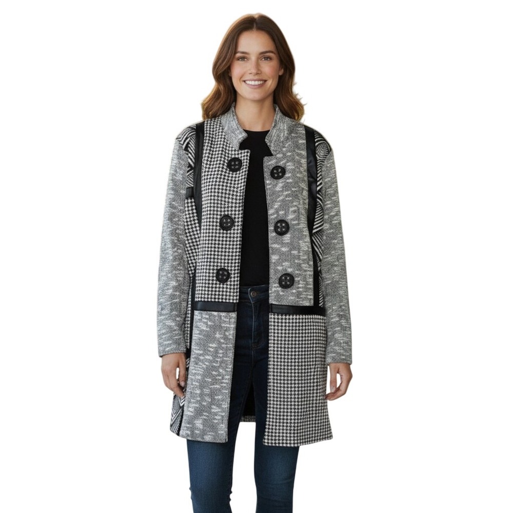 à la carte Mixed Print Patchwork Coat Womens XXL Black White Houndstooth Grunge